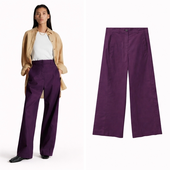 COS Wide Leg Linen Trousers Purple Size 6